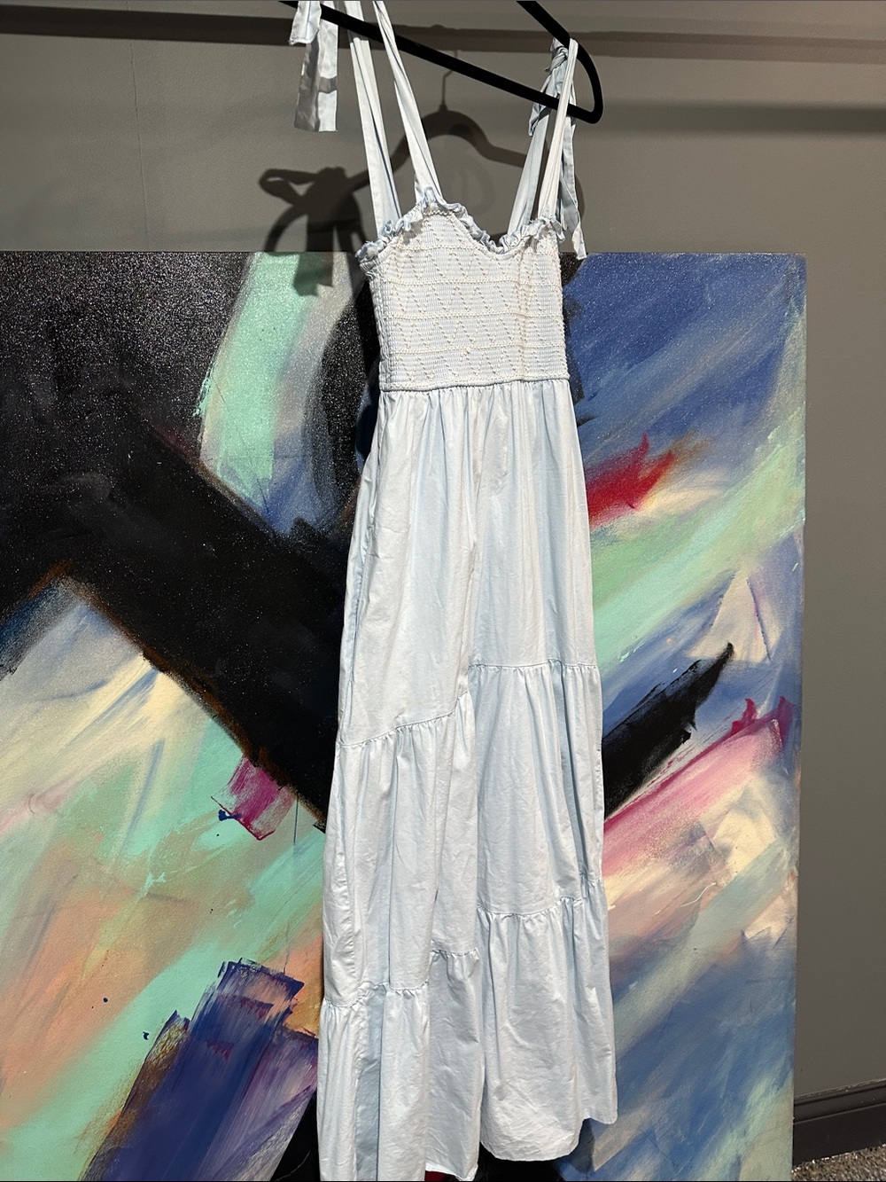 Altar'd State Light Blue Smocked Tiered Maxi with Tie Straps